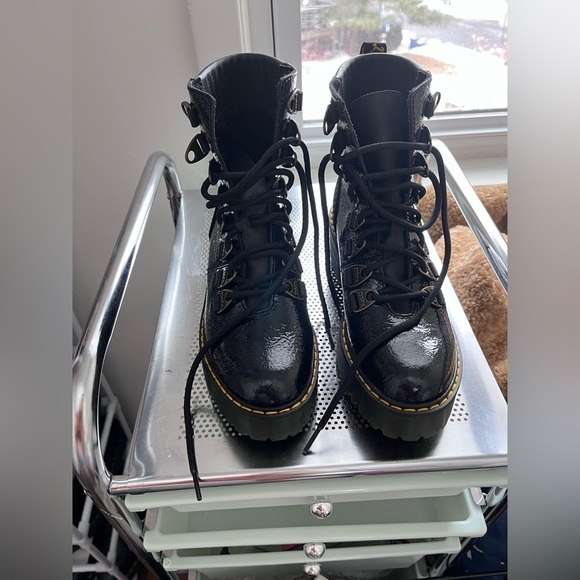 LAURENNE DISTRESSED PATENT LEATHER LACE UP HEEL BOOTS - Picture 3 of 7